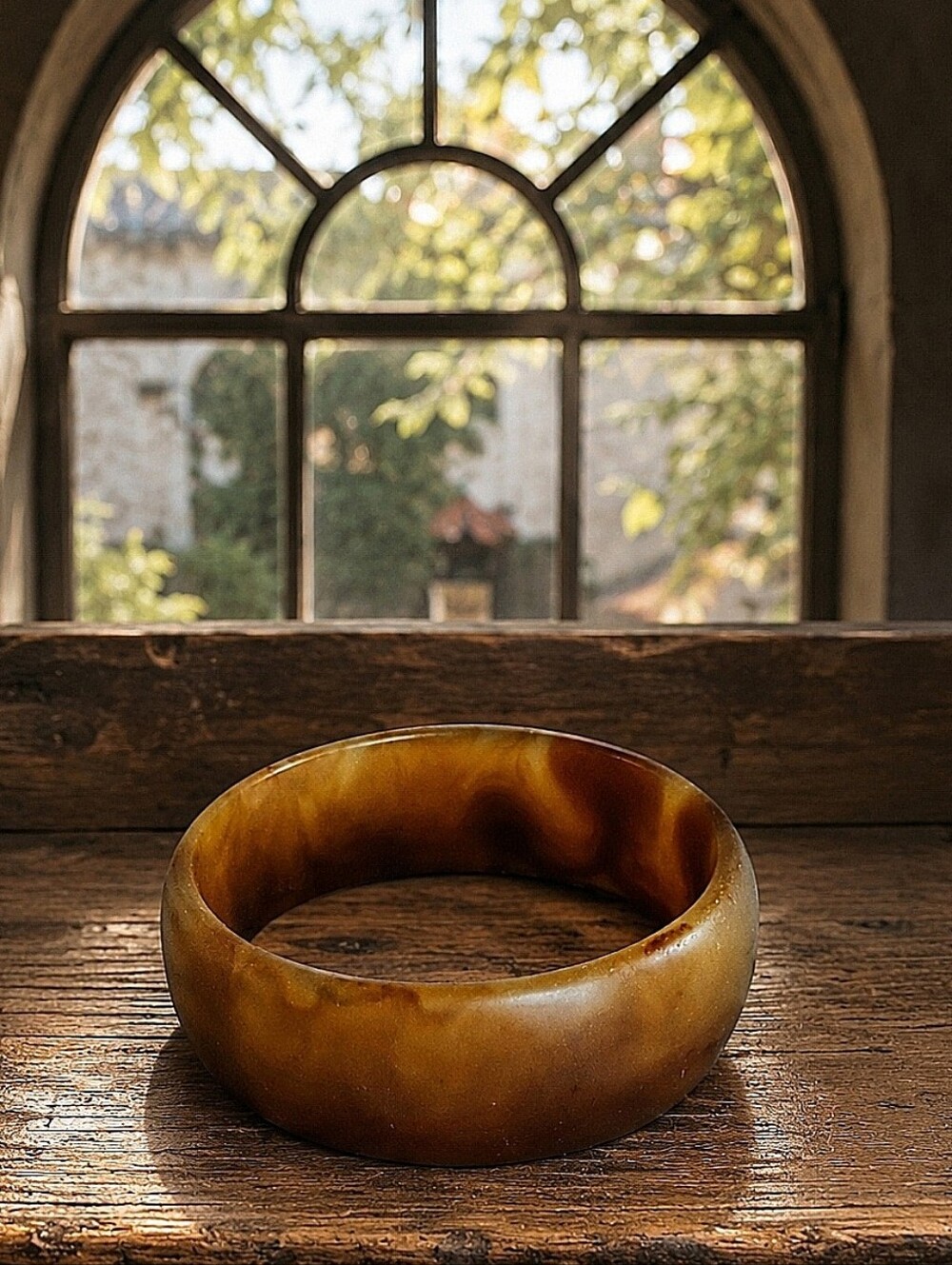 Maple Brown Watercolor Faux Turquoise Matte Chunky Lucite Thick  Bangle Bracelet